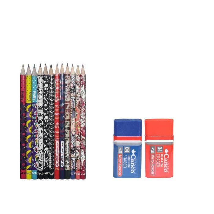 مداد مشکی آریا مدل فانتزی بسته 12 عددی به همراه پاک کن کنکو